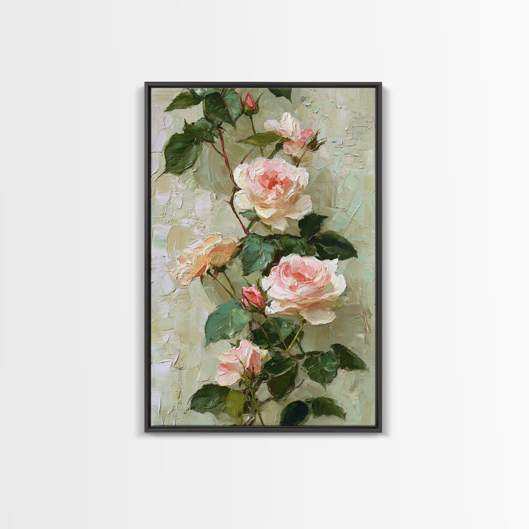 Garden Roses in Romantic Oil Paint Canvas Print, Bed and Breakfast Art, Farmhouse Decor, Living Room Decor, Statement Artwork, BAB-2x3-53