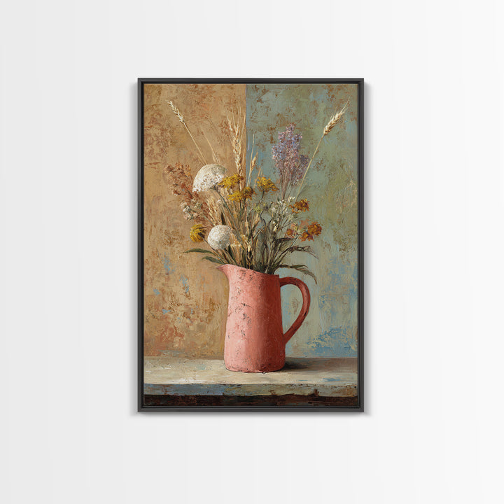 Country Wildflowers in a Chipped Ceramic Pitcher Canvas Print, Bed and Breakfast Art, Farmhouse Wall Decor, Living Room Decor, BAB-2x3-57