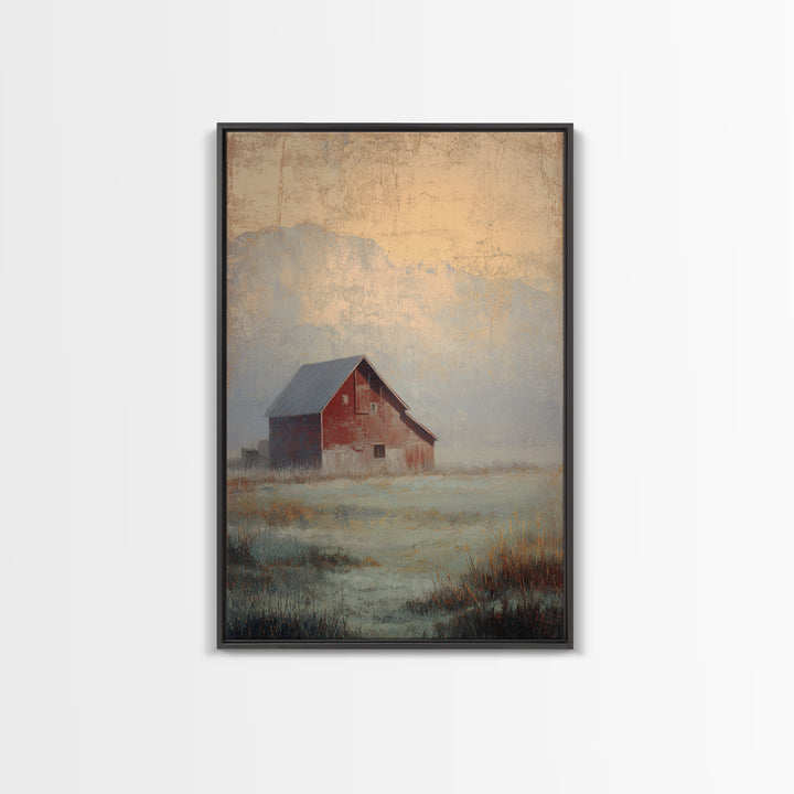 Old Farmhouse Landscape Framed Canvas Print, Bed and Breakfast Art, Living Room Decor, Watercolor Art, Folk Art, BAB-2x3-63