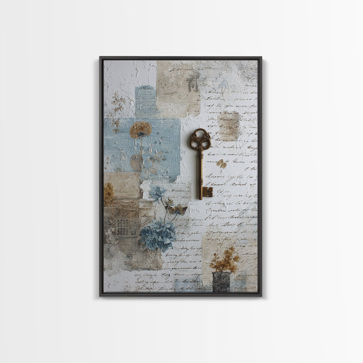 Antique Key and Handwritten Letter Arrangement Without Canvas Print, Bed and Breakfast Art, Bed, Living Room Decor, Fine Art, BAB-2x3-65