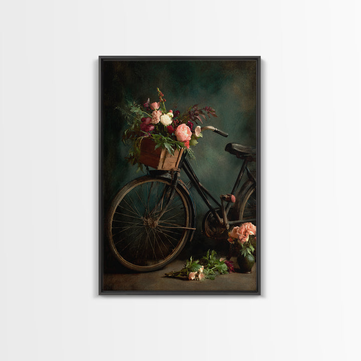 Old Bicycle with Flowers in Basket Canvas Print, Bed and Breakfast Art, Fine Art Print, Living Room Decor, Watercolor Art, BAB-2x3-7