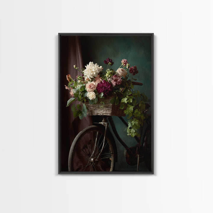 Old Bicycle with Flowers in Basket Canvas Print, Bed and Breakfast Art, Printable Art, Living Room Decor, Watercolor Art, BAB-2x3-79