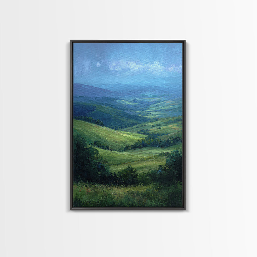 Classic Landscape with Rolling Green Hills Framed Canvas Print, Bed and Breakfast Art, Bedroom Art, Living Room Decor, Fine Art, BAB-2x3-8