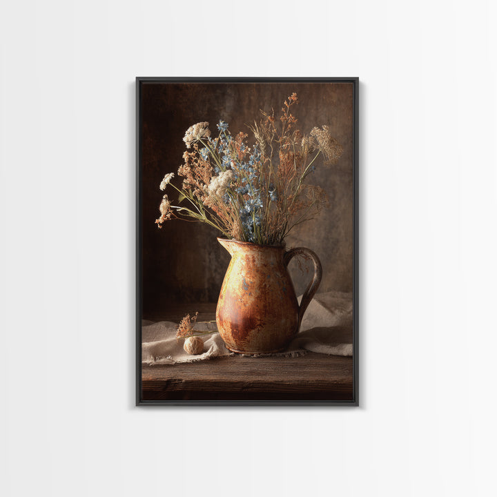 Country Wildflowers in a Chipped Ceramic Pitcher Canvas Print, Bed and Breakfast Art, Farmhouse Wall Decor, Living Room Decor, BAB-2x3-81