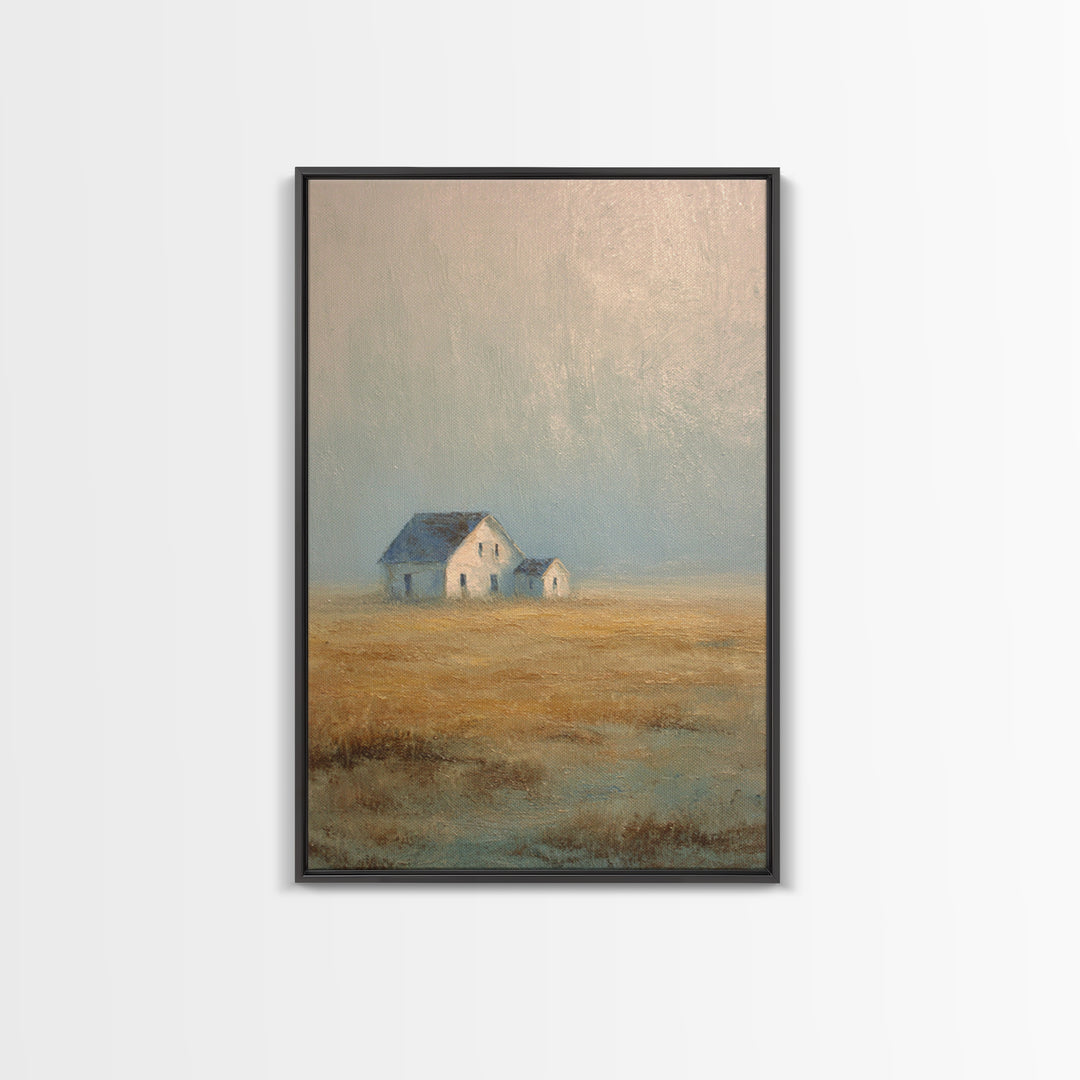 Old Farmhouse Landscape Framed Canvas Print, Bed and Breakfast Art, Coffee Wall Art, Living Room Decor, Oil Painting, BAB-2x3-87