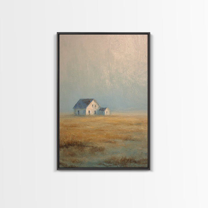 Old Farmhouse Landscape Framed Canvas Print, Bed and Breakfast Art, Coffee Wall Art, Living Room Decor, Oil Painting, BAB-2x3-87