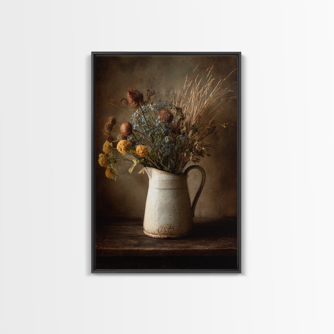 Country Wildflowers in a Chipped Ceramic Pitcher Canvas Print, Bed and Breakfast Art, Canvas Wall Art, Living Room Decor, BAB-2x3-9
