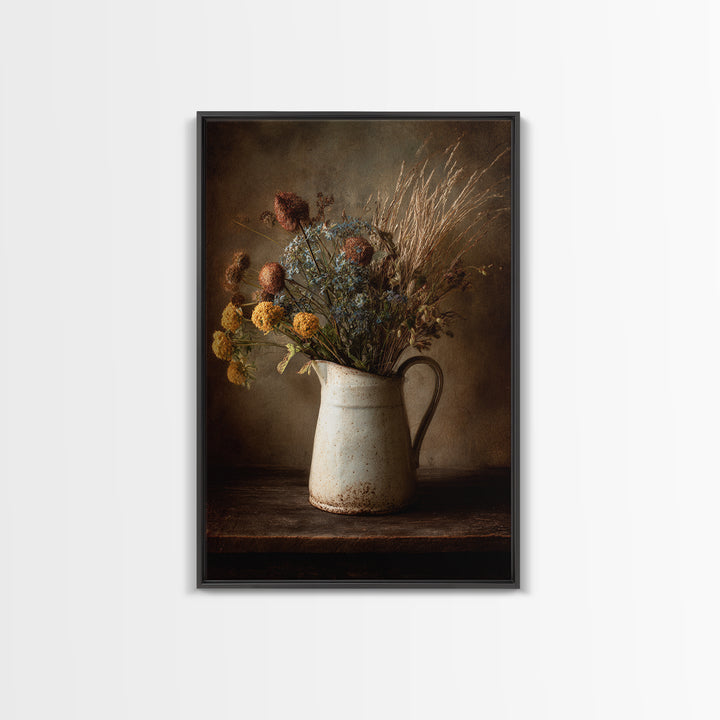 Country Wildflowers in a Chipped Ceramic Pitcher Canvas Print, Bed and Breakfast Art, Canvas Wall Art, Living Room Decor, BAB-2x3-9