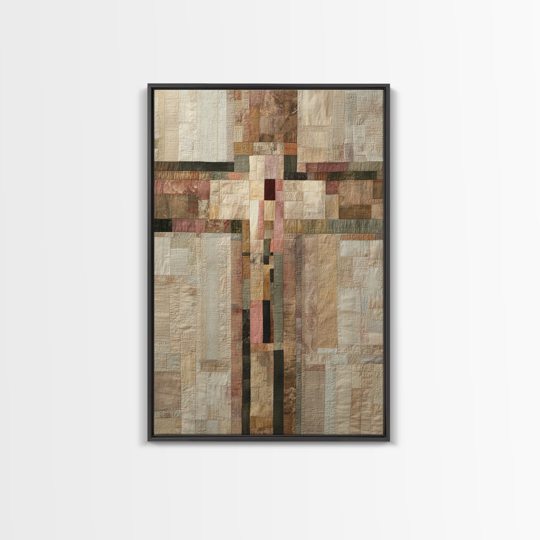Quilt Pattern Folk Art Composition Canvas Print, Bed and Breakfast Art, Folk Art, Living Room Decor, Fine Art, BAB-2x3-91