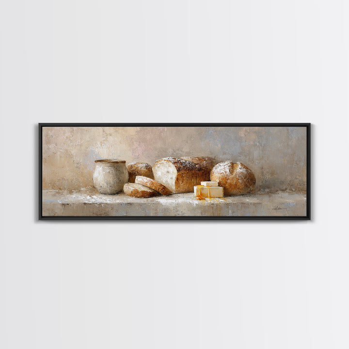 Freshly Baked Bread Framed Canvas Print, Bed and Breakfast Art, Farmhouse Wall Art, Living Room Decor, Fine Art, BAB-3x1-12
