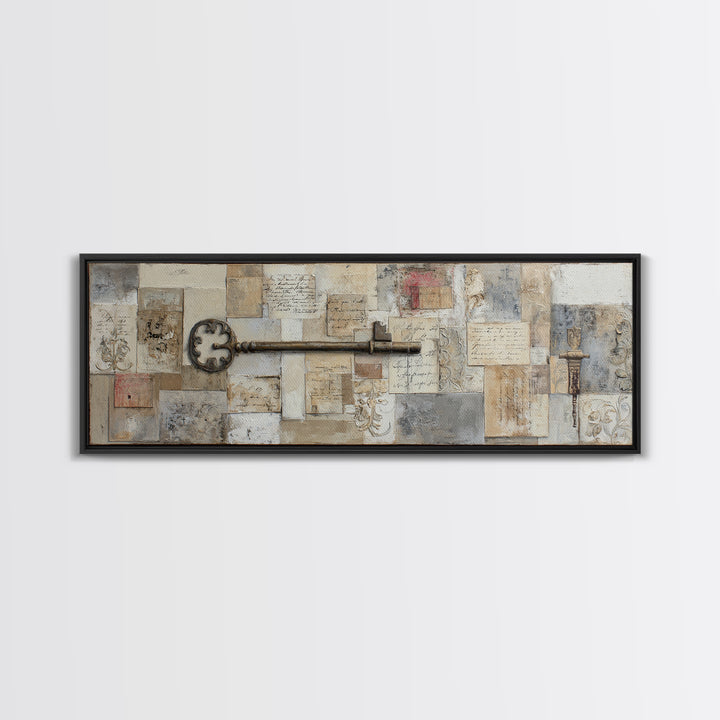 Antique Key and Handwritten Letter Arrangement Without Canvas Print, Bed and Breakfast Art, Bedroom Prints, Living Room Decor, BAB-3x1-25