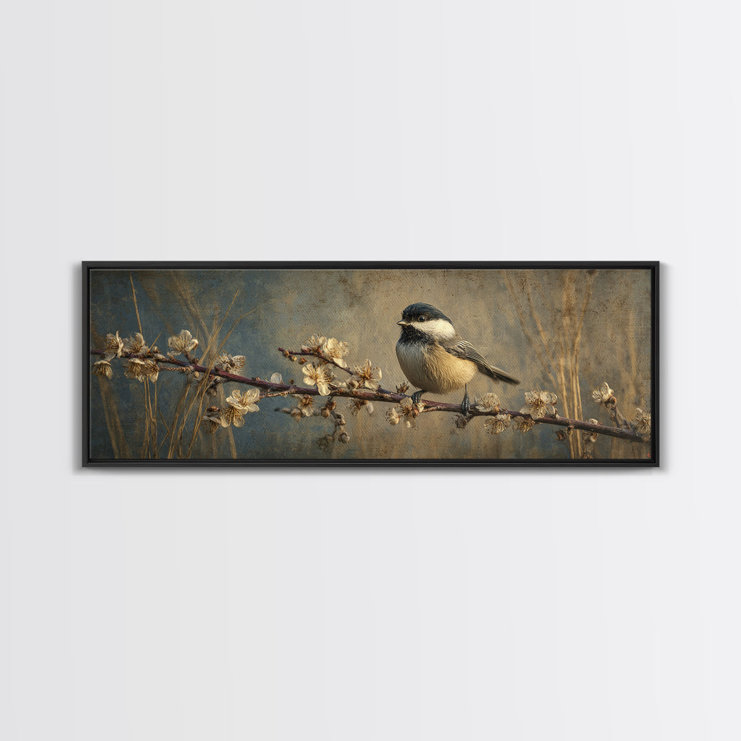 Small Bird on a Flowering Branch Canvas Print, Bed and Breakfast Art, Print, Living Room Decor, Watercolor Art, BAB-3x1-30