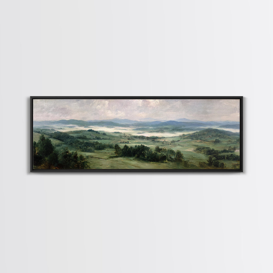 Classic Landscape with Rolling Green Hills Canvas Print, Bed and Breakfast Art, Neutral Decor, Living Room Decor, Oil Painting, BAB-3x1-40