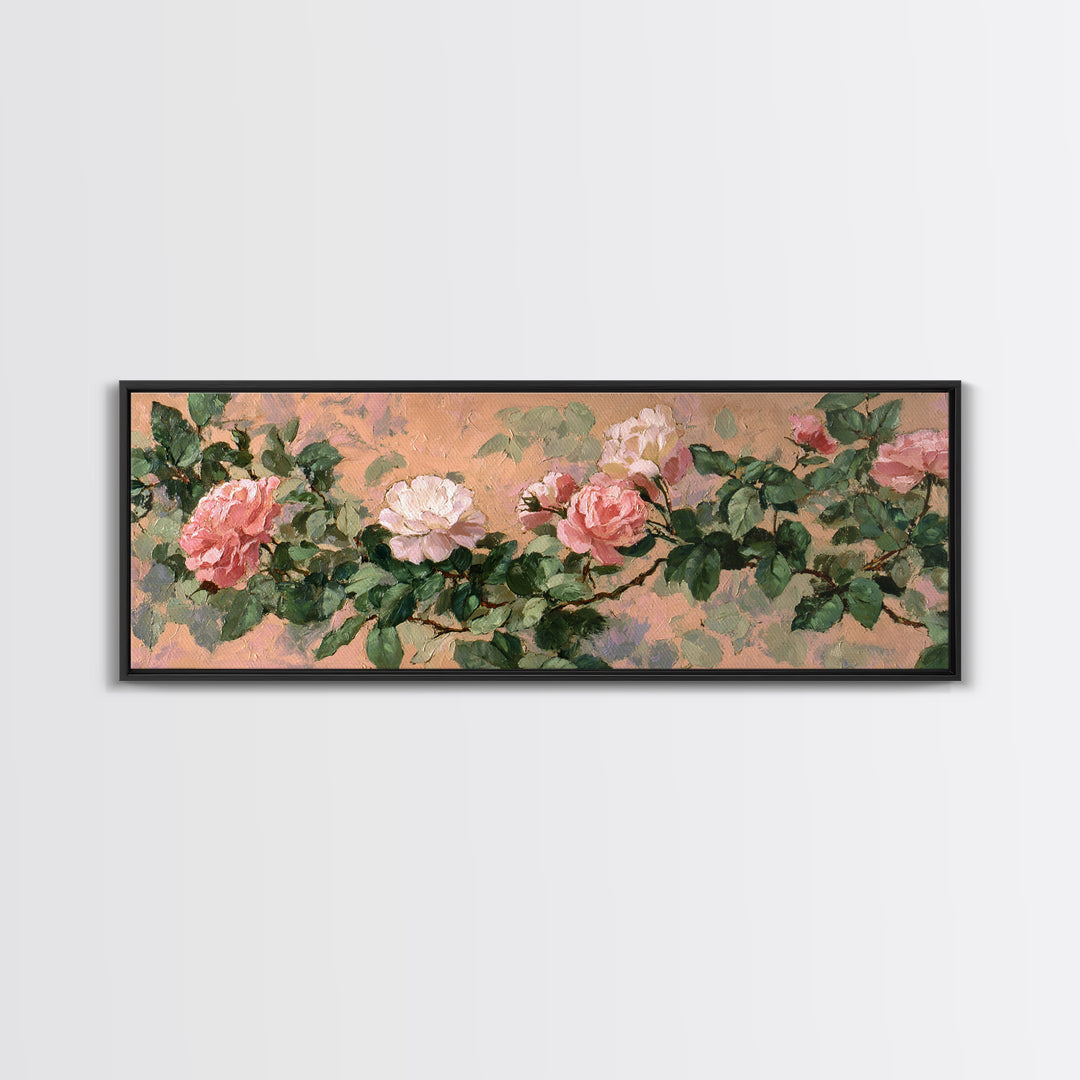 Garden Roses in Romantic Oil Paint Canvas Print, Bed and Breakfast Art, Bedroom Art, Living Room Decor, Watercolor Art, BAB-3x1-61
