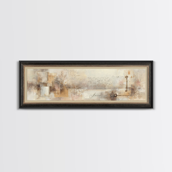 Antique Key and Handwritten Letter Arrangement Without Canvas Print, Bed and Breakfast Art, Luxury Decor, Living Room Decor, BAB-3x1-97