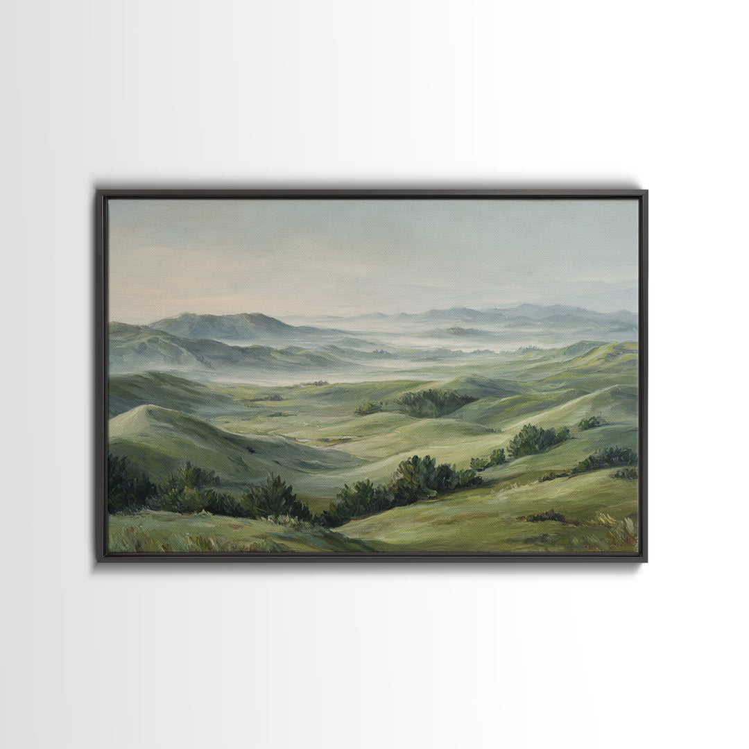 Classic Landscape with Rolling Green Hills Framed Canvas Print, Bed and Breakfast Art, Wall Art, Living Room Decor, Fine Art, BAB-3x2-100