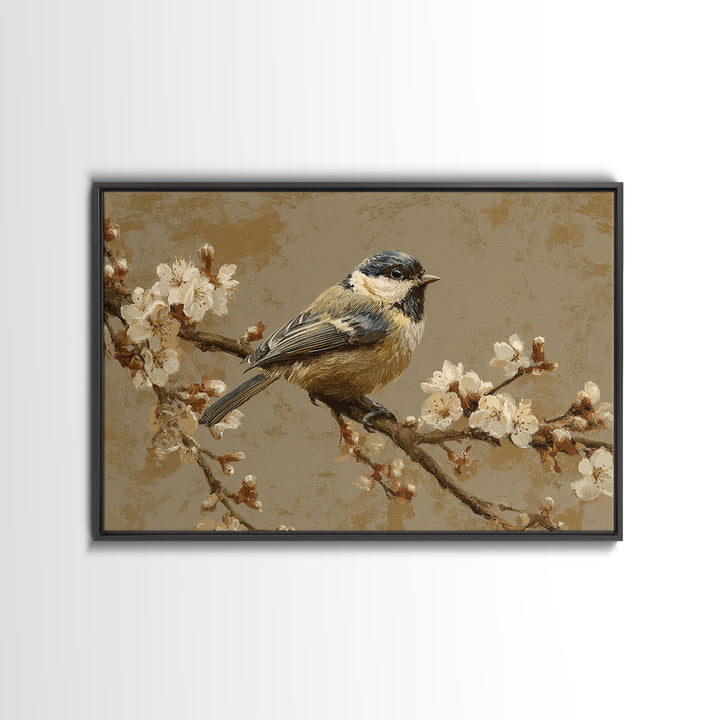 Small Bird on a Flowering Branch Framed Canvas Print, Bed and Breakfast Art, Printable Art, Living Room Decor, Watercolor Art, BAB-3x2-18
