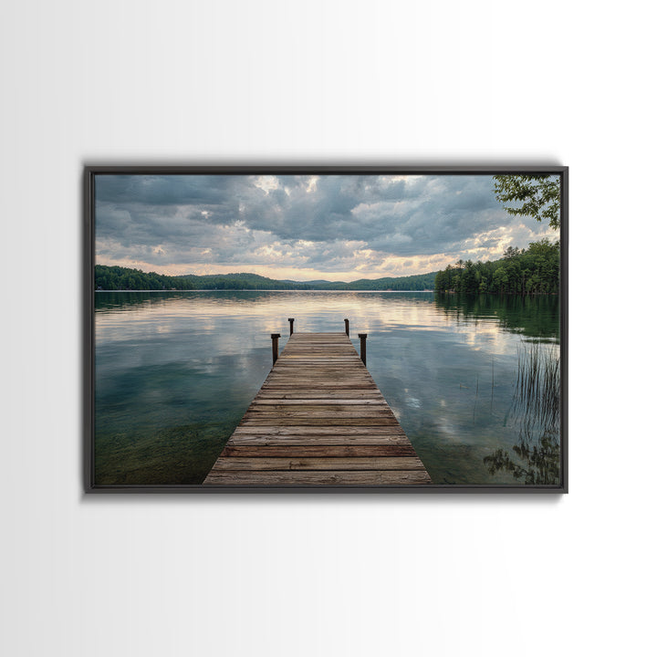 Quiet Lake Dock at Early Morning Framed Canvas Print, Bed and Breakfast Art, Canvas Wall Art, Living Room Decor, Fine Art, BAB-3x2-2
