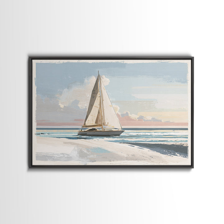 Coastal Inn Sailboat at Sunrise Canvas Print, Bed and Breakfast Art, Farmhouse Wall Art, Living Room Decor, Fine Art, BAB-3x2-21