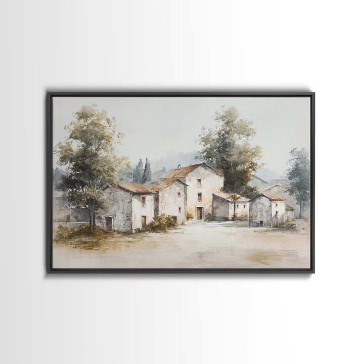 Soft Watercolor Village Street at Dawn Canvas Print, Bed and Breakfast Art, Folk Art, Living Room Decor, Fine Art, BAB-3x2-57