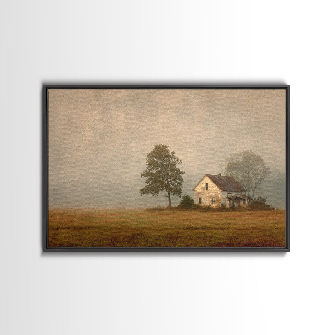 Old Farmhouse Landscape Framed Canvas Print, Bed and Breakfast Art, Digital Art, Living Room Decor, Fine Art, BAB-3x2-59
