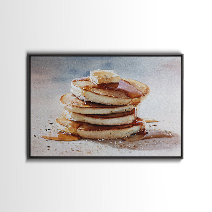 Blueberry Pancakes Still Life Framed Canvas Print, Bed and Breakfast Art, Textured Painting, Living Room Decor, Fine Art, BAB-3x2-60
