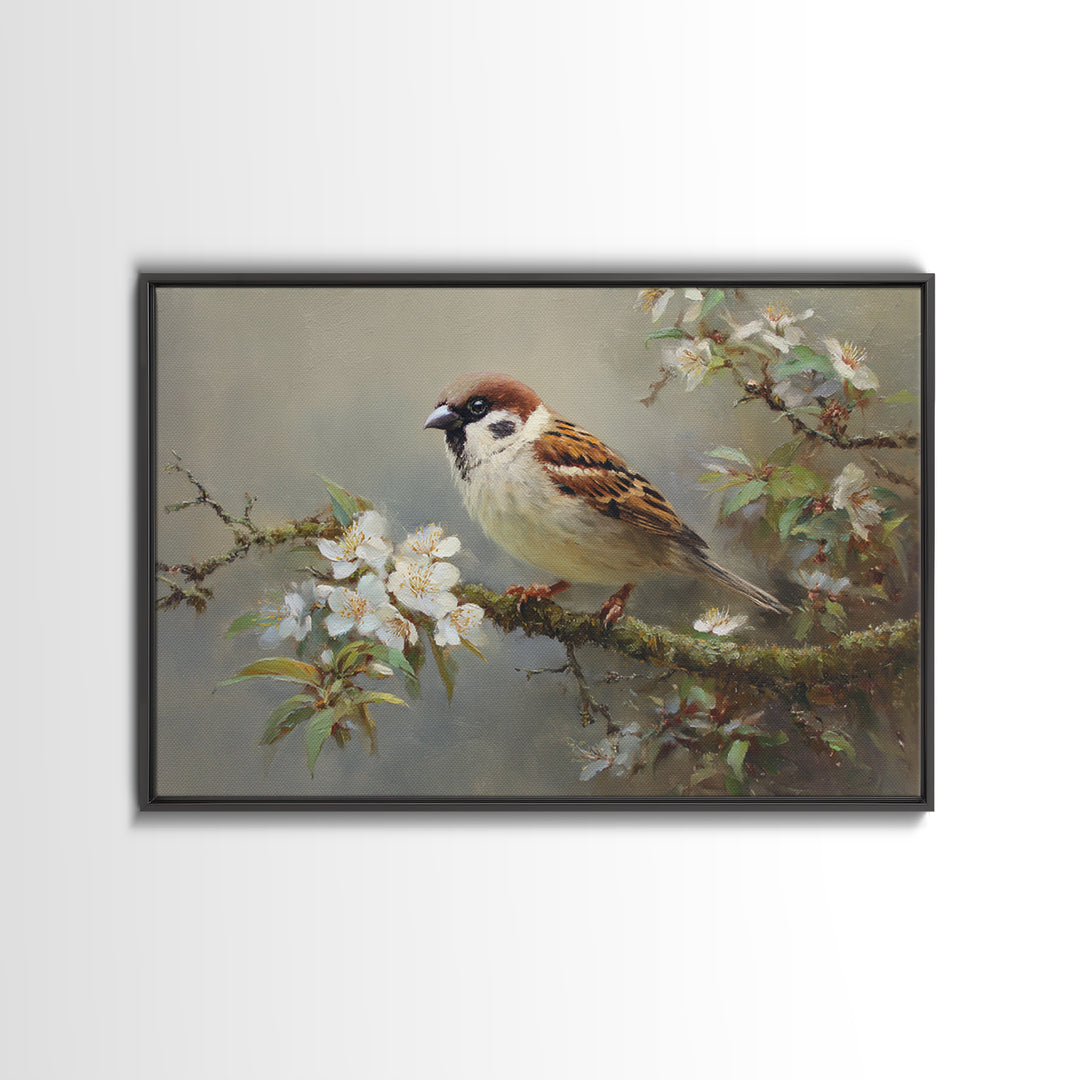 Small Bird on a Flowering Branch Canvas Print, Bed and Breakfast Art, Bedroom Wall Art, Living Room Decor, Watercolor Art, BAB-3x2-66