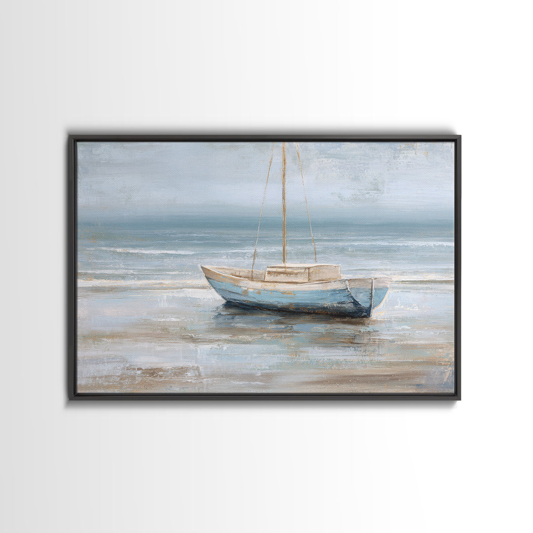 Coastal Inn Sailboat at Sunrise Framed Canvas Print, Bed and Breakfast Art, Gallery Decor, Living Room Decor, Fine Art, BAB-3x2-69