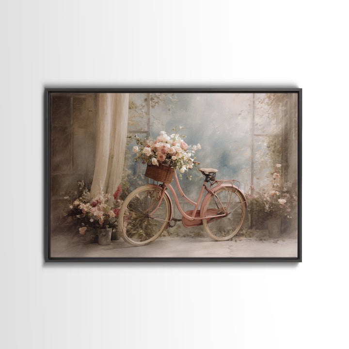 Old Bicycle with Flowers in Basket Canvas Print, Bed and Breakfast Art, Print, Living Room Decor, Watercolor Art, BAB-3x2-75