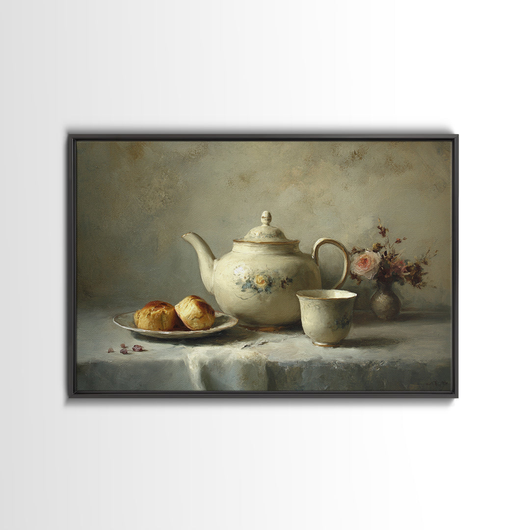 Porcelain Teapot and Scones Canvas Print, Bed and Breakfast Art, Wall Decor, Living Room Decor, Fine Art, Dopamine Decor, BAB-3x2-88