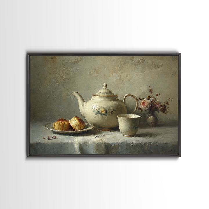 Porcelain Teapot and Scones Canvas Print, Bed and Breakfast Art, Wall Decor, Living Room Decor, Fine Art, Dopamine Decor, BAB-3x2-88