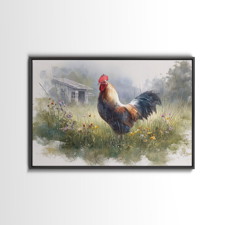 Rooster and Wildflower Country Portrait Canvas Print, Bed and Breakfast Art, Canvas Wall Art, Living Room Decor, BAB-3x2-95