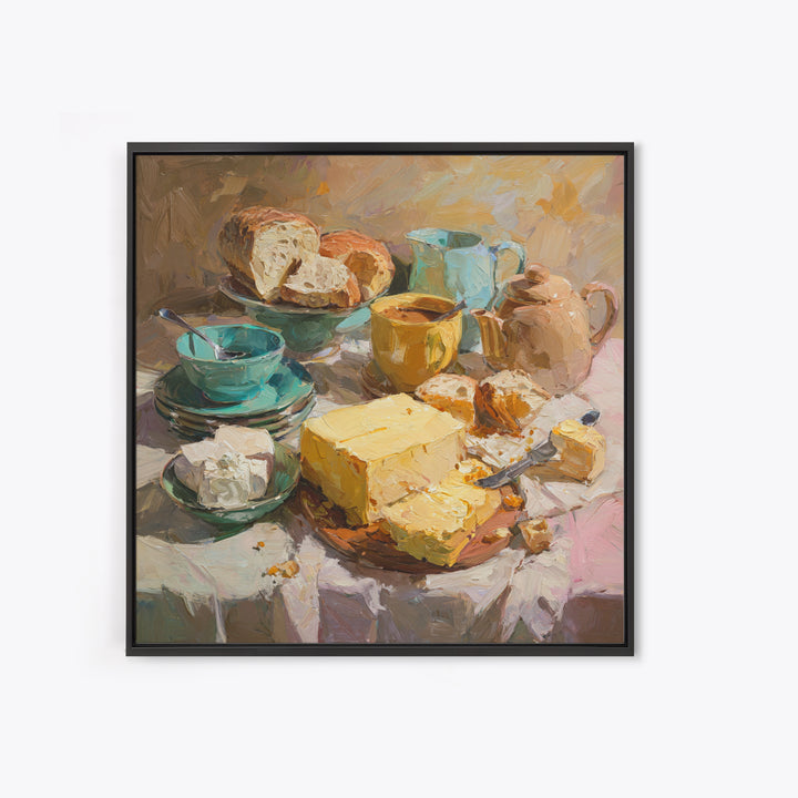 Painterly Eclair and Coffee Still Life Framed Canvas Print, Bakery Art, Print, Bakery Decor, Fine Art, Patisserie, Food Art, BAK-1x1-12
