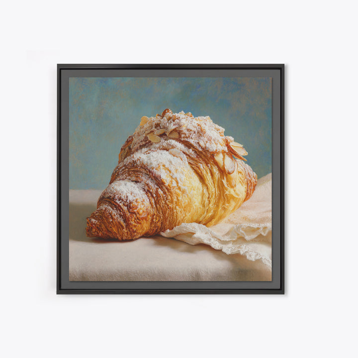 Almond Croissant Closeup Canvas Print, Bakery Art, Kitchen Prints, Bakery Decor, Oil Painting, Patisserie, Fine Art, Kids Art, BAK-1x1-15
