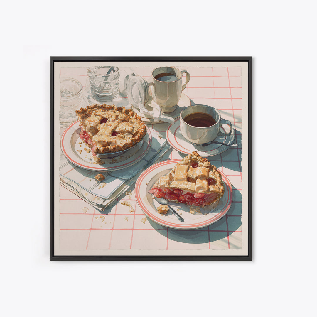 Retro Diner Pie Illustration Framed Canvas Print, Bakery Art, Food Art, Bakery Decor, Watercolor Art, Patisserie, Kids Art, BAK-1x1-16