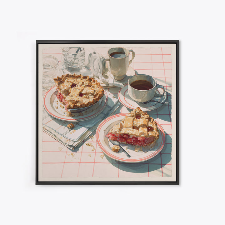 Retro Diner Pie Illustration Framed Canvas Print, Bakery Art, Food Art, Bakery Decor, Watercolor Art, Patisserie, Kids Art, BAK-1x1-16