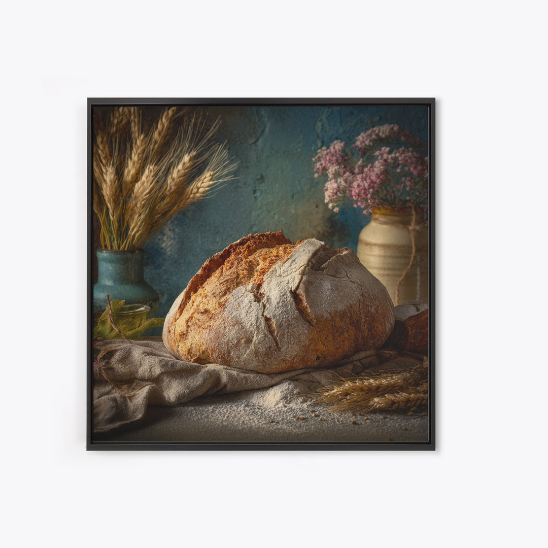 Rustic Loaf of Bread Framed Canvas Print, Bakery Art, Kitchen Wall Art, Bakery Decor, Oil Painting, Patisserie, BAK-1x1-28