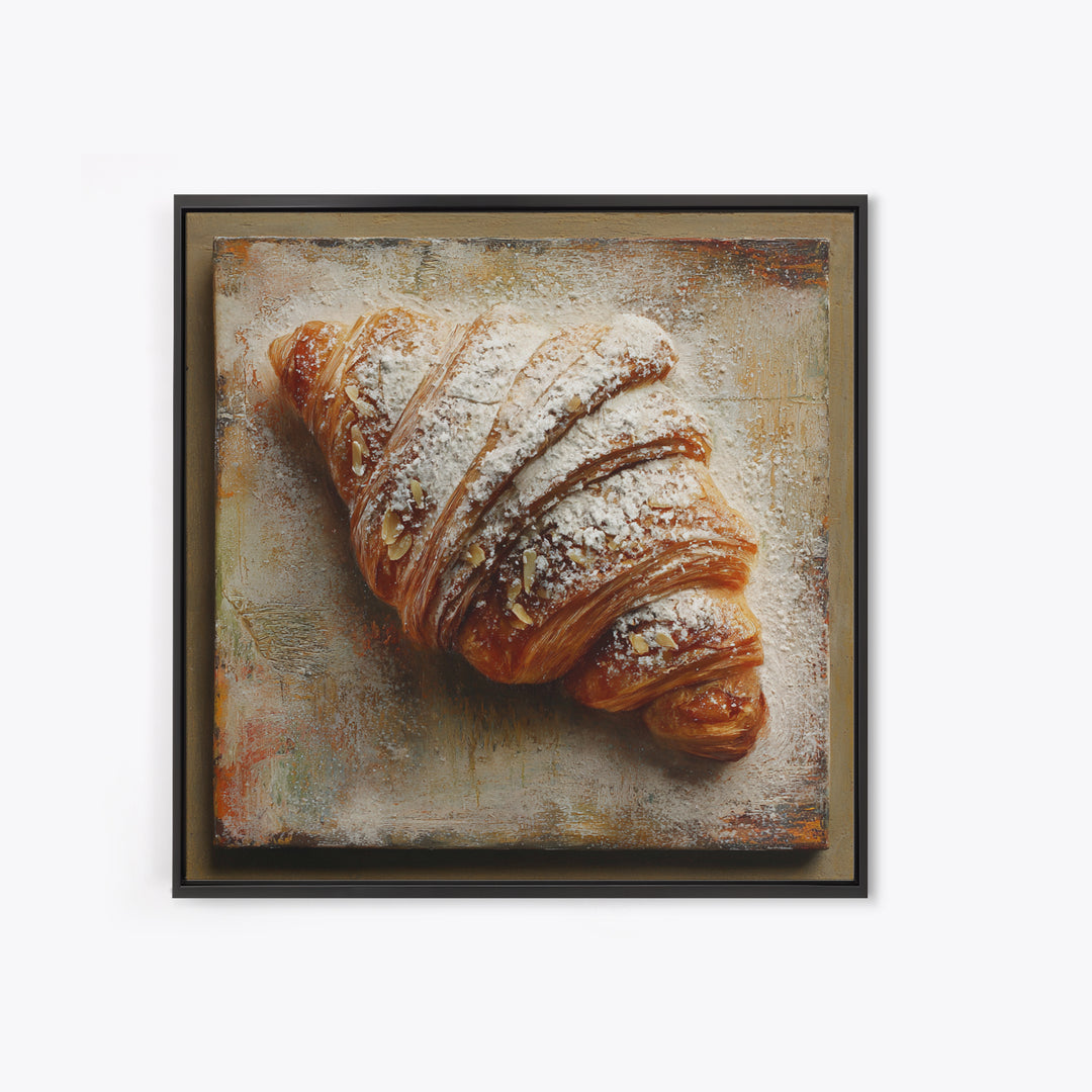 Almond Croissant Closeup Framed Canvas Print, Bakery Art, Kitchen Art Print, Bakery Decor, Fine Art, Patisserie, Modern Decor, BAK-1x1-39