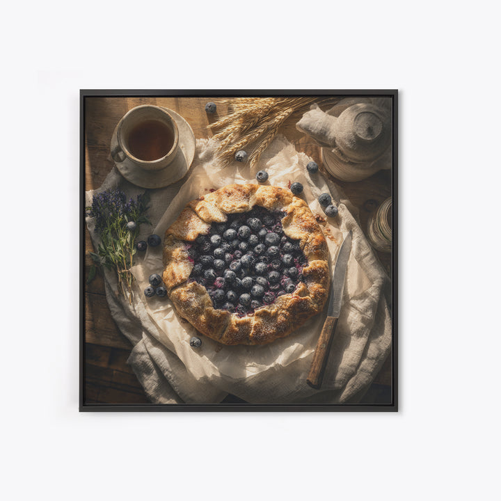 Blueberry Galette with Rustic Farmhouse Texture Framed Canvas Print, Bakery Art, Kitchen Print, Bakery Decor, Patisserie, BAK-1x1-47