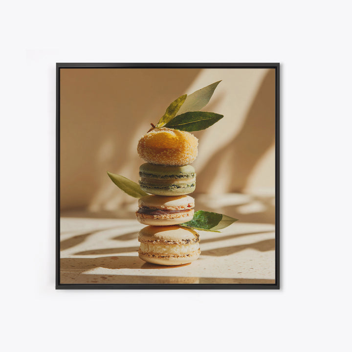 Single Perfect Macaron Tower Framed Canvas Print, Bakery Art, Bakery, Bakery Decor, Oil Painting, Patisserie, Minimalist Decor, BAK-1x1-51