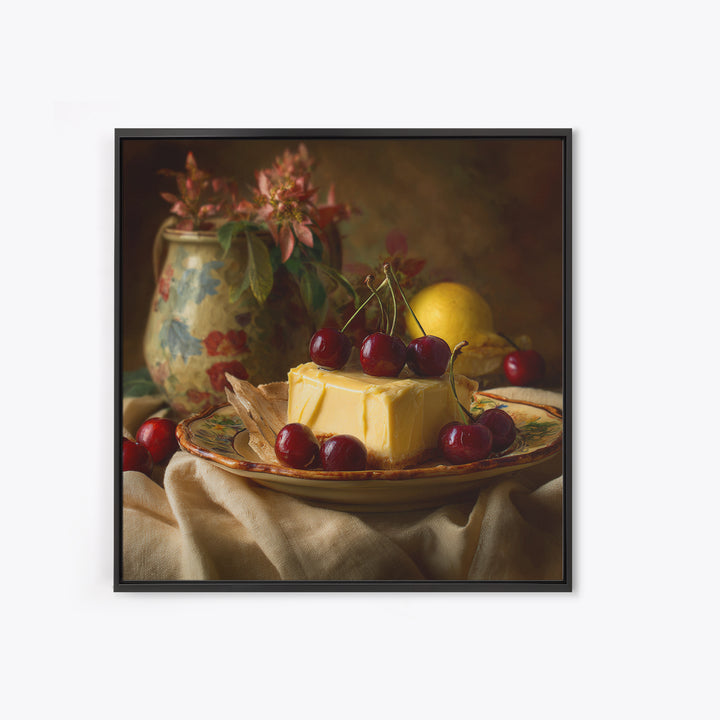 Cherry Tart Still Life Framed Canvas Print, Bakery Art, Textured Painting, Bakery Decor, Fine Art, Patisserie, Printable Art, BAK-1x1-53