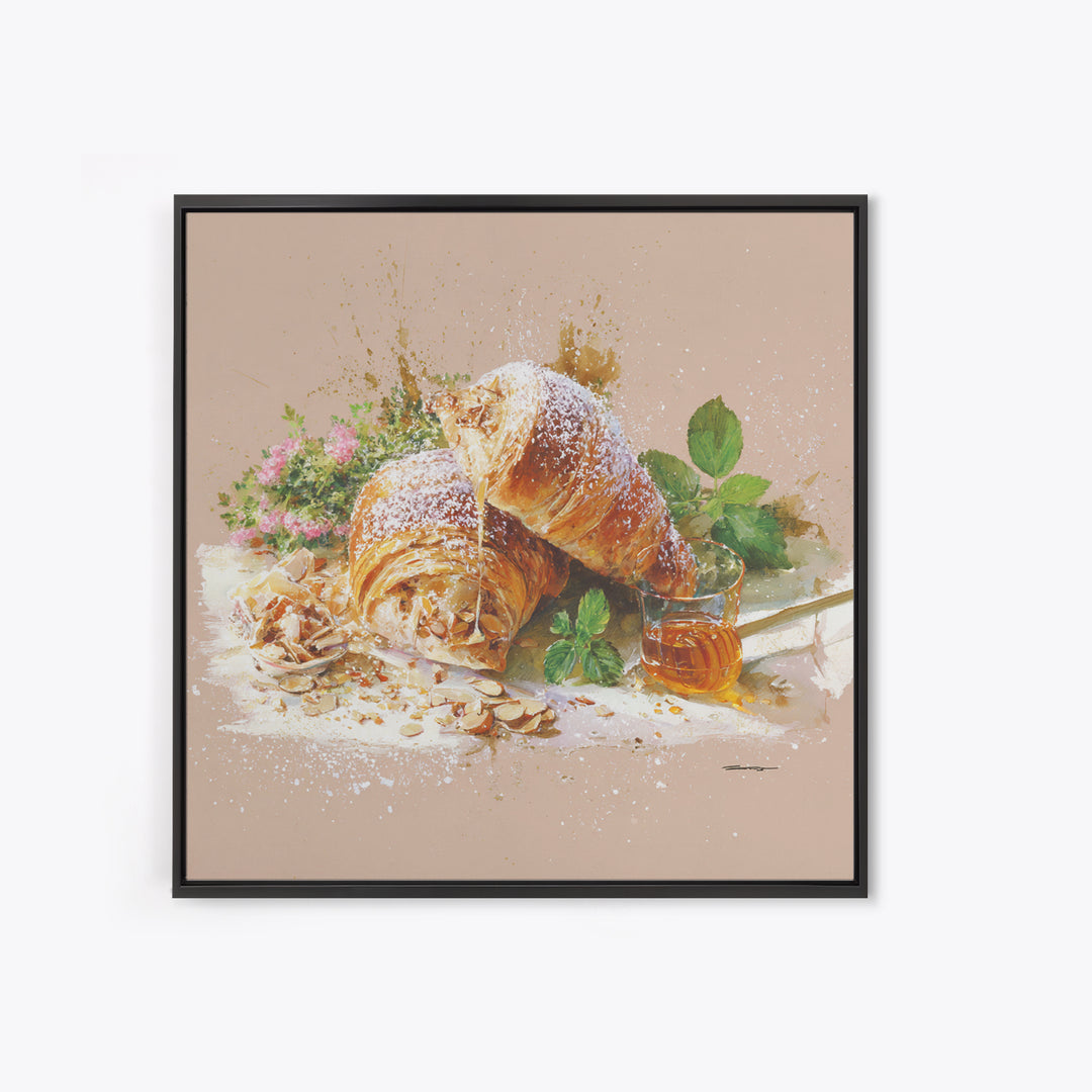 Almond Croissant Closeup Framed Canvas Print, Bakery Art, Neutral Decor, Bakery Decor, Fine Art, Patisserie, Home Decor, BAK-1x1-63