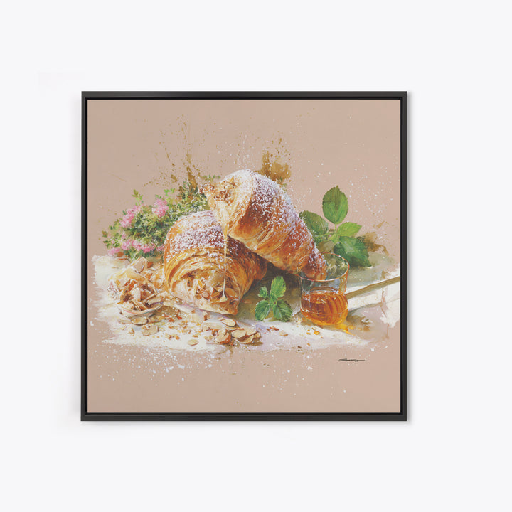 Almond Croissant Closeup Framed Canvas Print, Bakery Art, Neutral Decor, Bakery Decor, Fine Art, Patisserie, Home Decor, BAK-1x1-63
