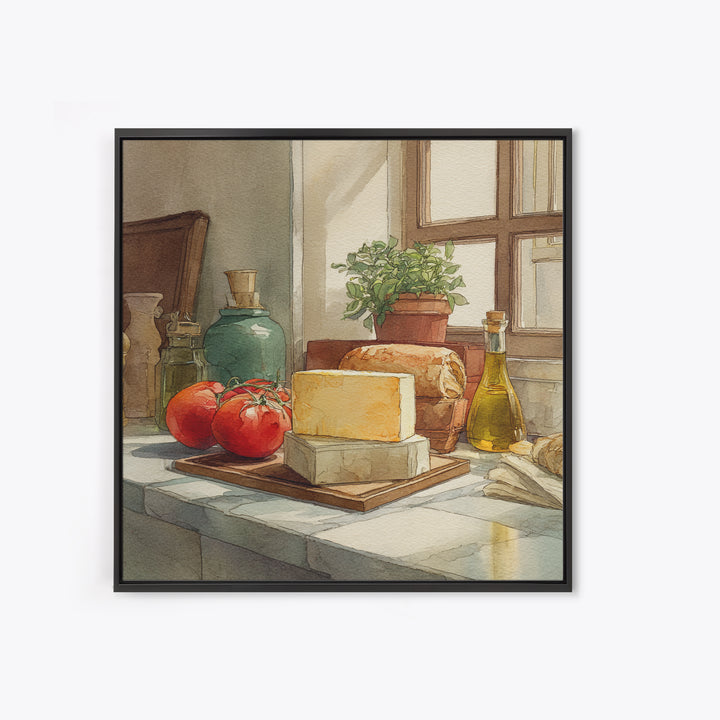 Baguette and Butter Still Life on Marble Framed Canvas Print, Bakery Art, Fine Art Print, Bakery Decor, Fine Art, Patisserie, BAK-1x1-80