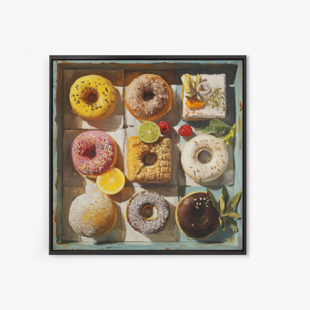 Whimsical Donut Assortment Canvas Print, Bakery Art, Print, Bakery Decor, Fine Art, Patisserie, Food Art, Kitchen Print, BAK-1x1-81