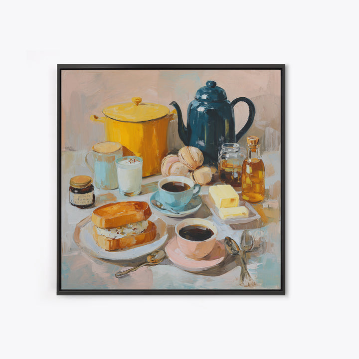 Painterly Eclair and Coffee Still Life Framed Canvas Print, Bakery Art, French Wall Art, Bakery Decor, Abstract Art, Patisserie, BAK-1x1-84