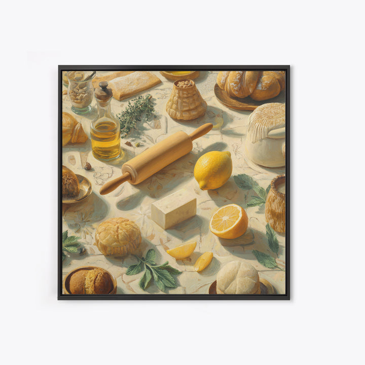 Patisserie Pattern of Rolling Pins and Pastries Framed Canvas Print, Bakery Art, Wall Art, Bakery Decor, Oil Painting, BAK-1x1-93