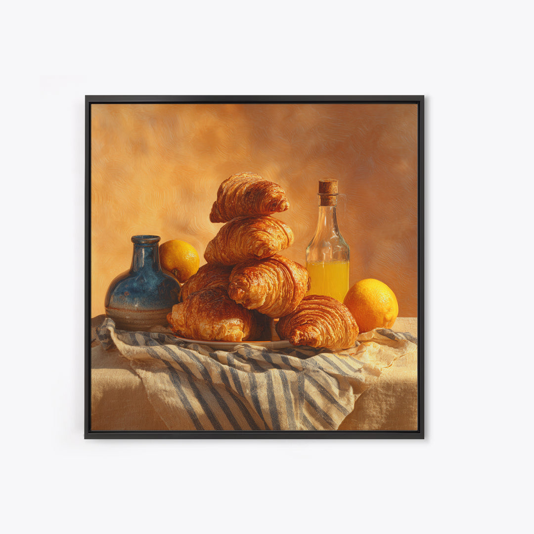 Buttery Croissants Stacked on Striped Linen Canvas Print, Bakery Art, Kitchen Wall Art, Bakery Decor, Fine Art, Patisserie, BAK-1x1-97