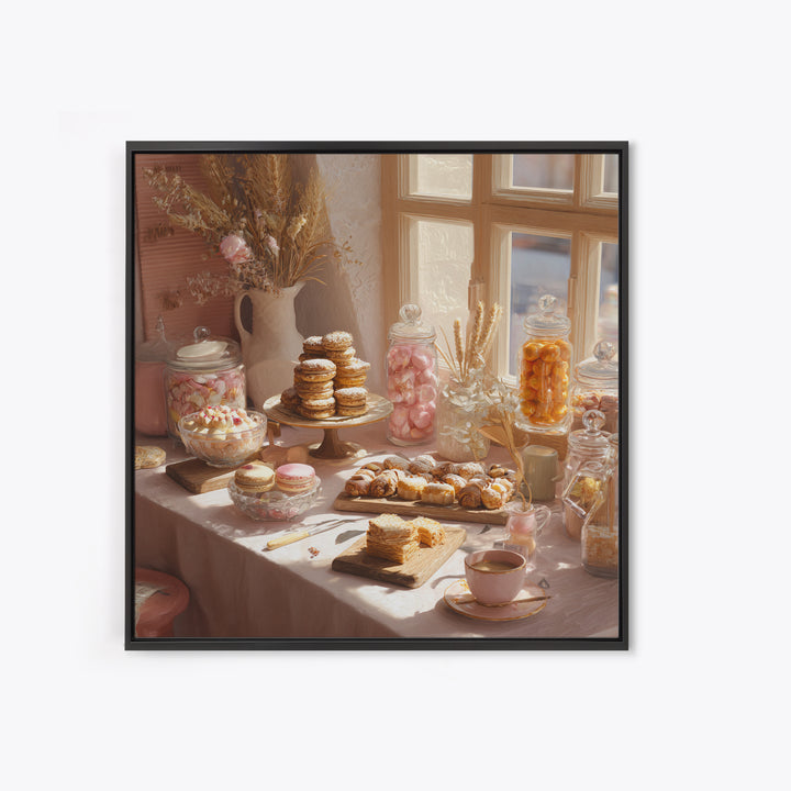 French Patisserie Window Display of Pastel Pastries Canvas Print, Bakery Art, Textured Painting, Bakery Decor, Patisserie, BAK-1x1-98