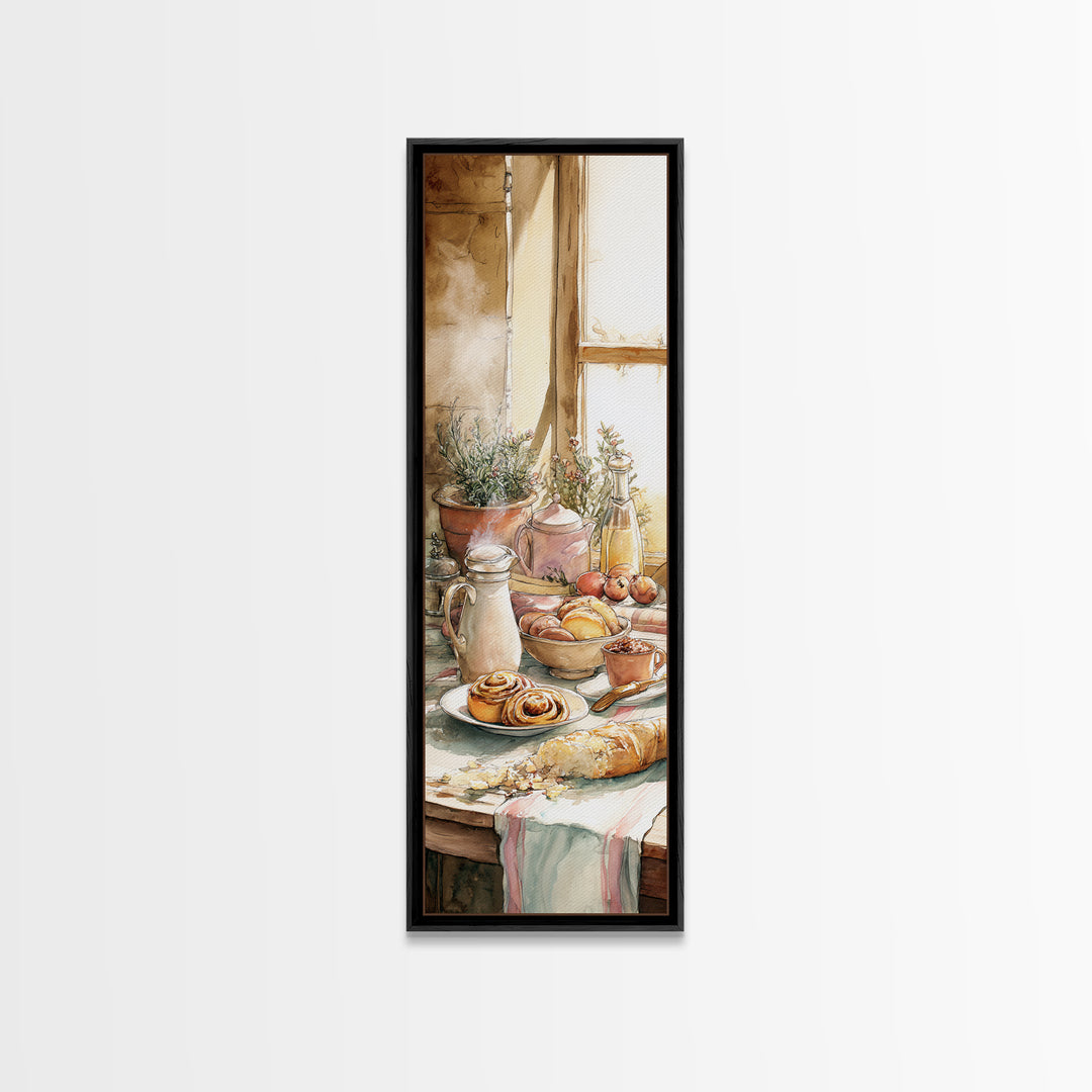 Cinnamon Rolls in a Warm Country Kitchen Canvas Print, Bakery Art, Watercolor Art, Bakery Decor, Fine Art, Patisserie, BAK-1x3-23